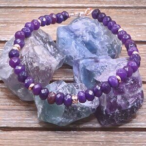 Faceted Purple Jade and Rose Gold Beaded Bracelet